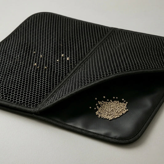 Kattenbakmat tegen grind op de vloer