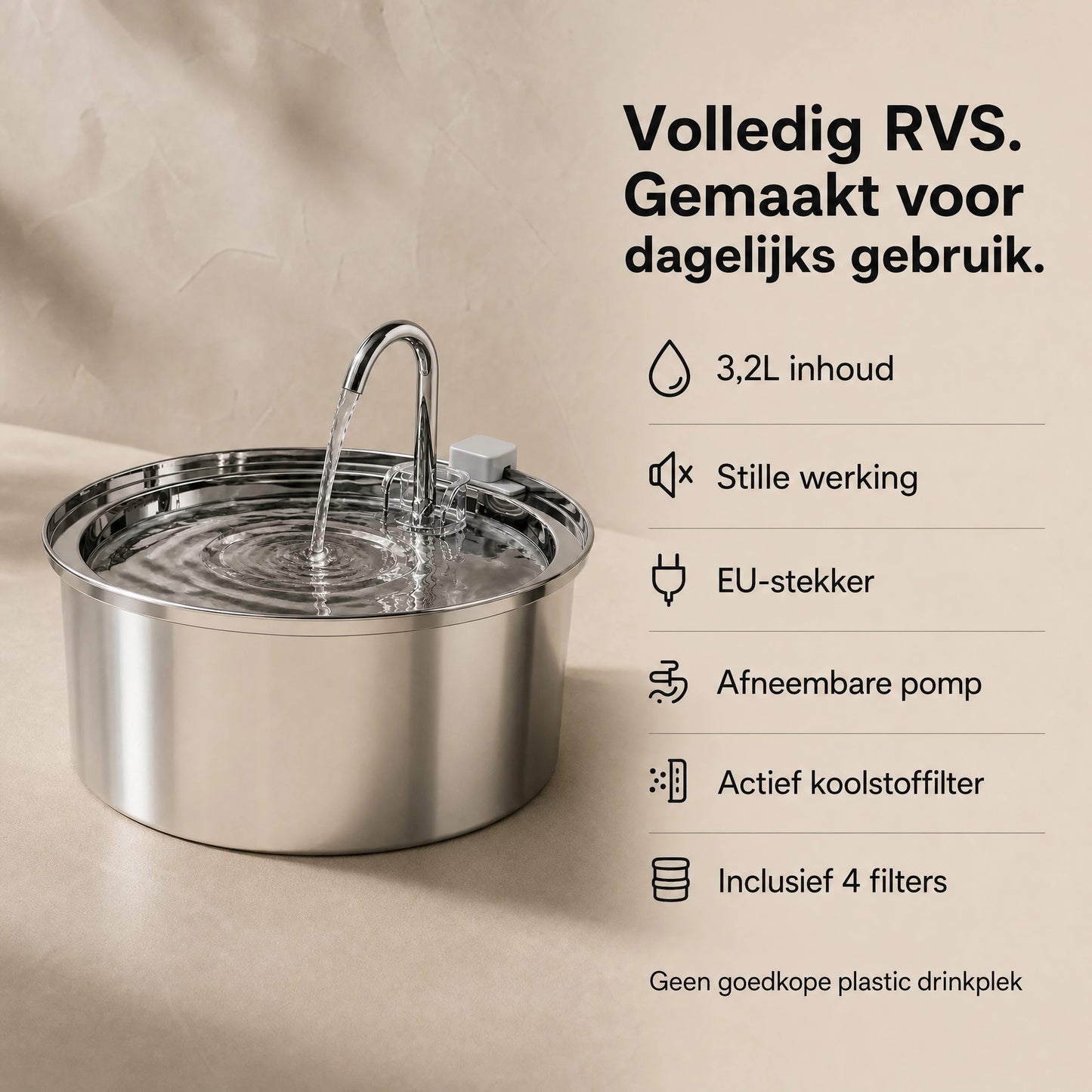 RVS drinkfontein voor katten