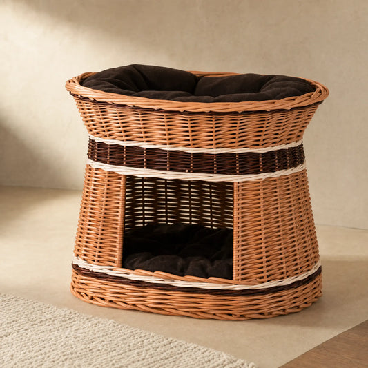 Gevlochten kattenmand met huis